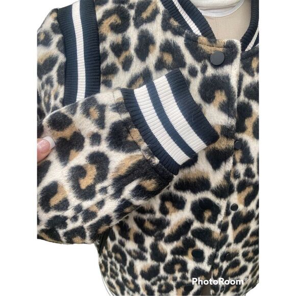 Parker Leopard Print Vera Bomber Jacket, Size M. Snap Front.  Varsity - Picture 5 of 9